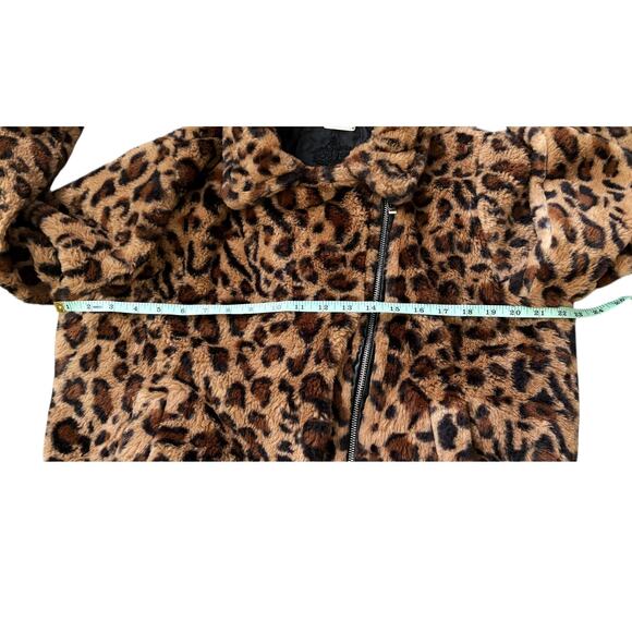 JouJou Short Tan/Brown Cheetah Print Faux Fur Jacket Womens Size L - Picture 8 of 10